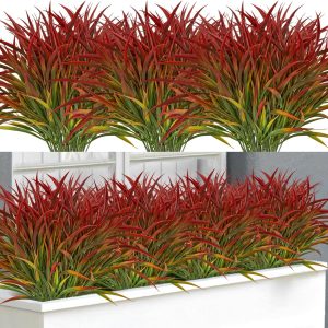 16 Bundles Artificial Plants Outdoor Grass Greenery Stems Uv Resistant Faux Plastic Plants Shrubs For Spring Summer Home Garden Pathway Window Box Front Porch Decor, Red