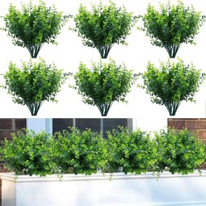 Summer Flower 10 Pack Artificial Boxwood Stems For Outdoors, Unfading In The Sun Plastic Faux Plants, Foliage Shrubs Greenery For Garden,Office,Patio,Wedding,Farmhouse Indoor Decoration