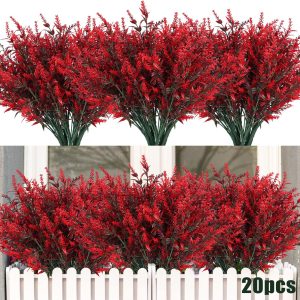 Recutms 8 Bundles Artificial Flowers Outdoor Plants Faux Uv Resistant Lavender Flower Plastic Shrubs Indoor Outside Hanging Decorations (Fuchsia)