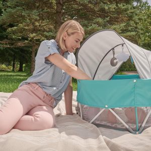 Regalo On-The-Go Baby My Play, Portable Play Yard, And Activity Mat, Indoor & Outdoor, Includes Upf Canopy With Toys, Padded Bottom And Carry Case