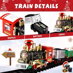 Christmas Train Sets for Under The Tree, Christmas Railway Train Set with Railway Track, Lights and Sounds Electric Train Set