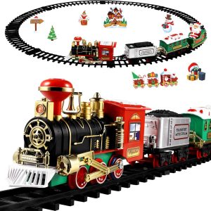 Christmas Train Sets for Under The Tree, Christmas Railway Train Set with Railway Track, Lights and Sounds Electric Train Set