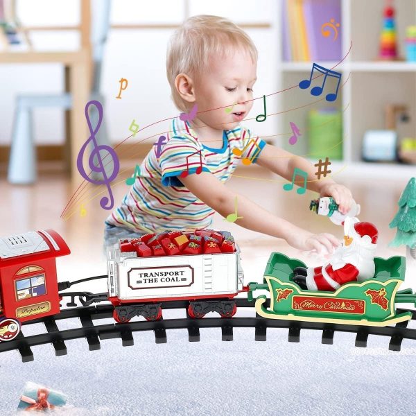 Christmas Train Sets for Under The Tree, Christmas Railway Train Set with Railway Track, Lights and Sounds Electric Train Set