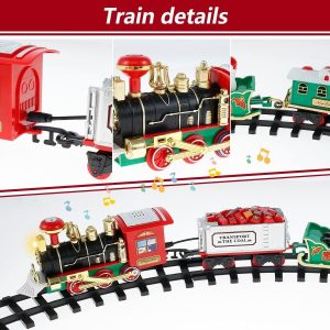 Christmas Train Sets for Under The Tree, Christmas Railway Train Set with Railway Track, Lights and Sounds Electric Train Set