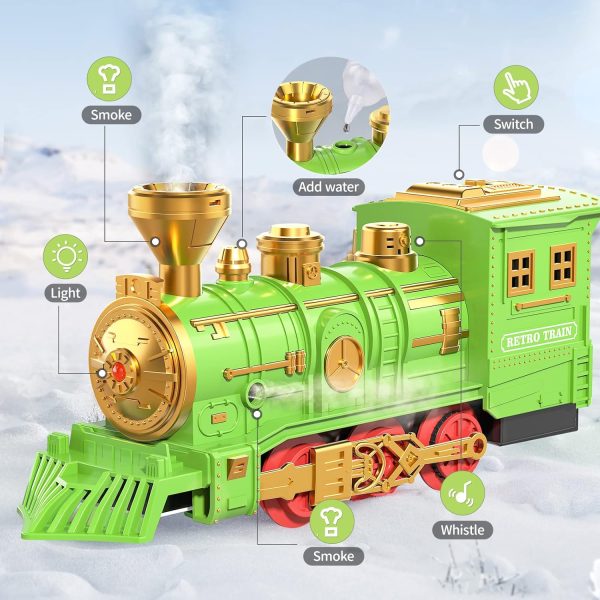 Kids Electric Train Toy with 3 Way Smoke Locomotive, Light and Sounds, Cargo Cars and Long Tracks