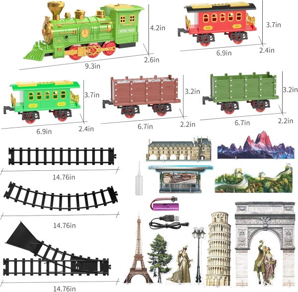 Kids Electric Train Toy with 3 Way Smoke Locomotive, Light and Sounds, Cargo Cars and Long Tracks