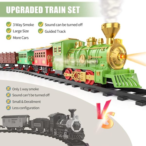 Kids Electric Train Toy with 3 Way Smoke Locomotive, Light and Sounds, Cargo Cars and Long Tracks