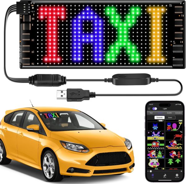 Led Car Sign, Programmable Led Matrix Panel, Flexible Screen Display Animation Message Scrolling Sign, App Control For Cars, Shop, Bar, Party Festival