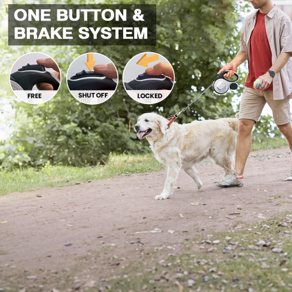 Retractable Dog Leash With Flashlight, 4 In 1 Dog Leash Retractable, Anti-Slip Handle