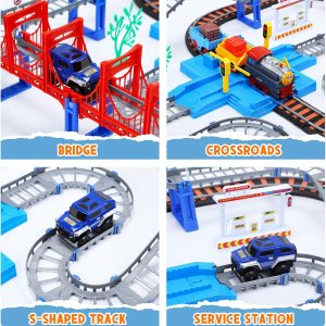 Toy Train Set for Toddlers, Train Track Set with Cars, Electric Train with Realistic Sound, Train Track Playset