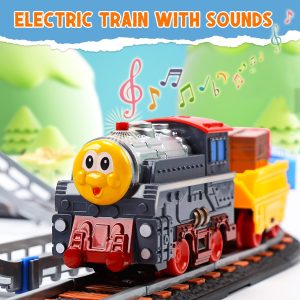 Toy Train Set for Toddlers, Train Track Set with Cars, Electric Train with Realistic Sound, Train Track Playset