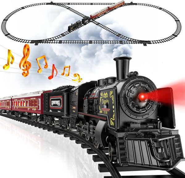 Train Toys with Luxury Tracks and Glowing Passenger, Christmas Train Sets for Around The Tree with Smokes, Lights & Sound