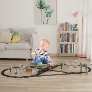 Train Toys with Luxury Tracks and Glowing Passenger, Christmas Train Sets for Around The Tree with Smokes, Lights & Sound