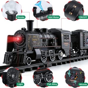 Train Toys with Luxury Tracks and Glowing Passenger, Christmas Train Sets for Around The Tree with Smokes, Lights & Sound