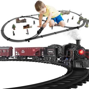 Train Toys with Luxury Tracks and Glowing Passenger, Christmas Train Sets for Around The Tree with Smokes, Lights & Sound