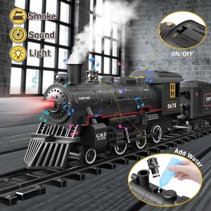 Train Toys with Luxury Tracks and Glowing Passenger, Christmas Train Sets for Around The Tree with Smokes, Lights & Sound