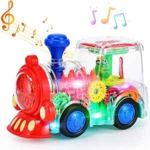 Transparent Electric Gear Train Toy with Flashing Lights and Music, Light Up Train Toys, Fun and Interactive Electric Train Toy