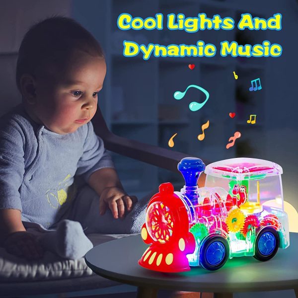 Transparent Electric Gear Train Toy with Flashing Lights and Music, Light Up Train Toys, Fun and Interactive Electric Train Toy