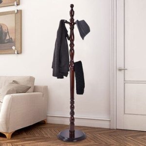 Wooden Freestanding Entryway Coat Hanger Rack With 8 Hooks