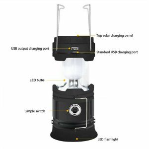 Solar Rechargeable Led Camping Lantern With Power Bank