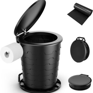 Portable Toilet For Camping: Retractable With Lid & Paper Holder