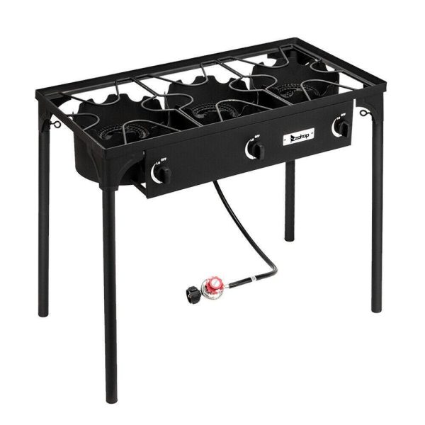 Outdoor Camping Stove Grill: Portable Propane 3-Burner Cooker (225,000 Btu)