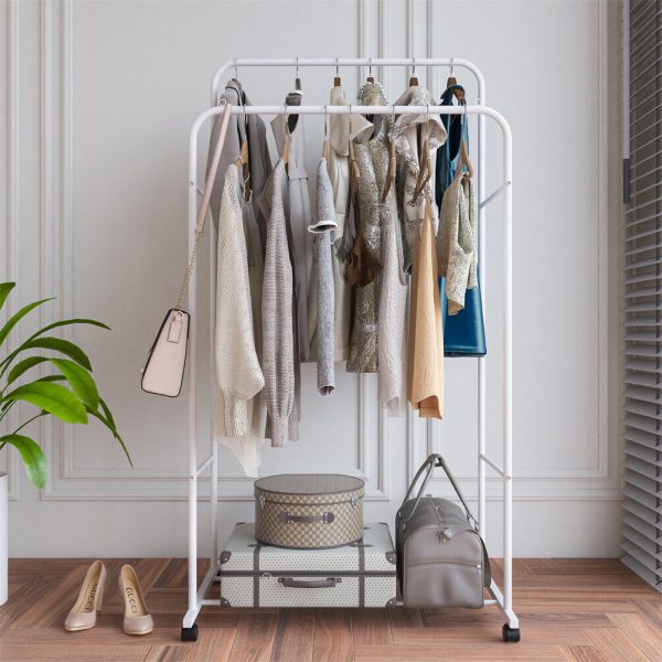 Freestanding Double Rail Rolling Dry Clothes Garment Rack