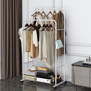 Freestanding Double Rail Rolling Dry Clothes Garment Rack