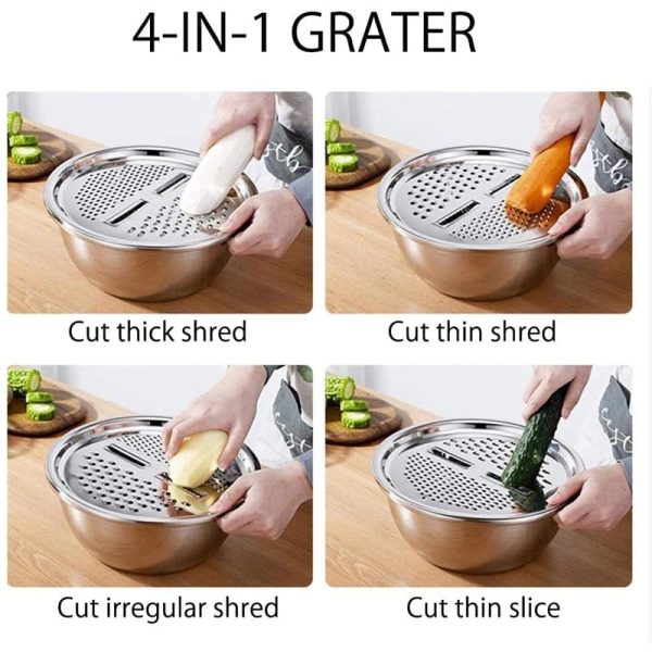3-In-1 Stainless Steel Vegetable Slicer Grater, Cutter, Drain Basket