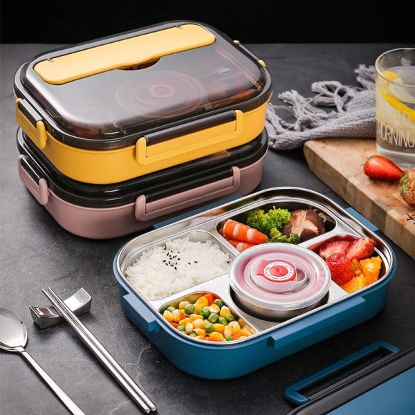Portable 304 Stainless-Steel Insulated Lunch Box, Microwavable Food Bento Box Container For Adults & Kids