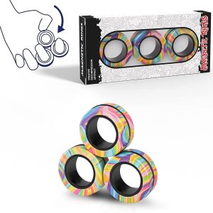 3 Pcs Finger Magnetic Rings Fidget Toys, Colorful Magnet Rings For Stress , Adhd, Autism, Anxiety