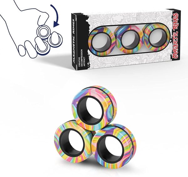 3 Pcs Finger Magnetic Rings Fidget Toys, Colorful Magnet Rings For Stress , Adhd, Autism, Anxiety