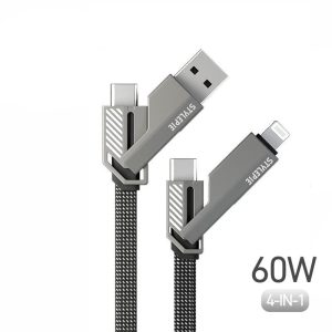 4-In-1 Multifunction Lightning-Fast Charging Data Cable, 60W Fast Charging & Data Sync, 5 Feet