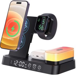 5-In-1 Folding Magnetic Wireless Fast Charging Hub With Alarm Clock & Night Light For Iphone