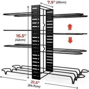 Pot And Pan Organizer For Cabinet With Adjustable 8 Non-Slip Tiers