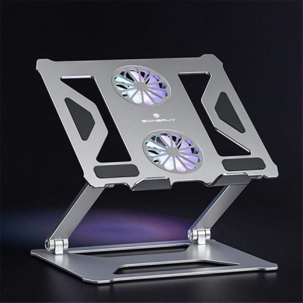 Aluminum Adjustable Foldable Laptop & Tablet Stand With Double Cooling Fans