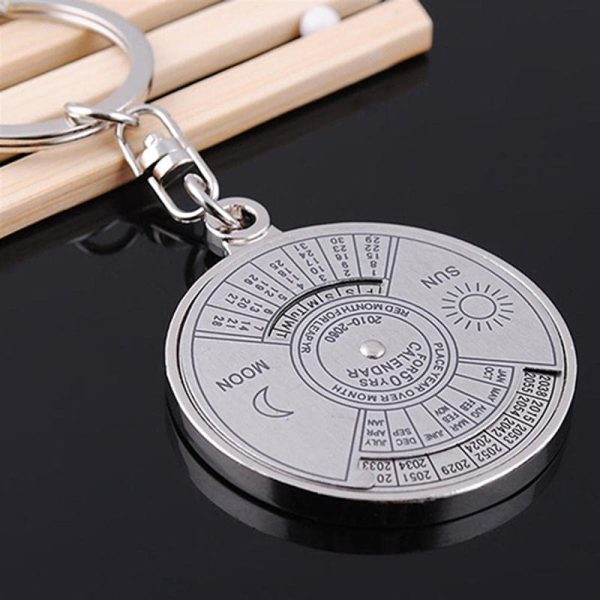 Eternal Timekeeper Keychain Silver Alloy Perpetual Calendar Keyring