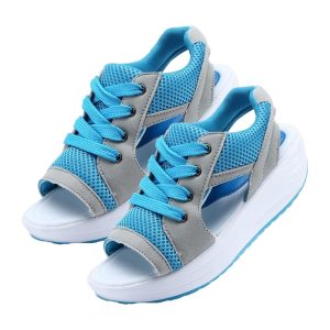 Contrast Paneled Cutout Lace-Up Muffin Sandals, Women Casual Summer Toe Platform Sandals Shoes