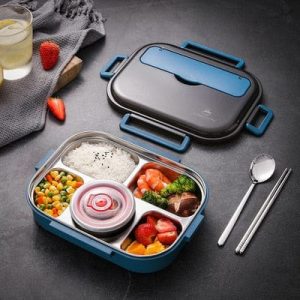 Portable 304 Stainless-Steel Insulated Lunch Box, Microwavable Food Bento Box Container For Adults & Kids