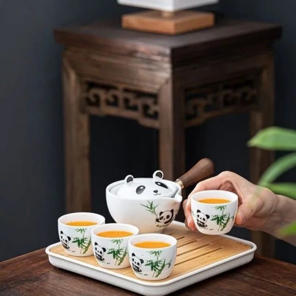 Charming Panda Tea Ensemble A Travel-Ready Ceramic Tea Set