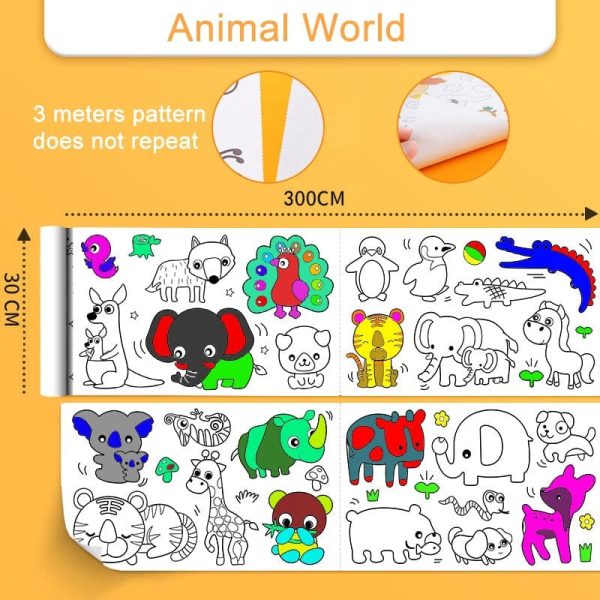 Children'S Coloring Drawing Paper Roll For Kids, Clean Sticky Wall Painting Stickers Set