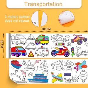 Children'S Coloring Drawing Paper Roll For Kids, Clean Sticky Wall Painting Stickers Set