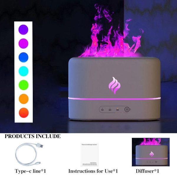 Flame Essential Oil Diffuser Humidifier, 7 Flame Colors Aromatherapy Humidifier With Waterless Auto- Protection For Home, Office, Bedroom