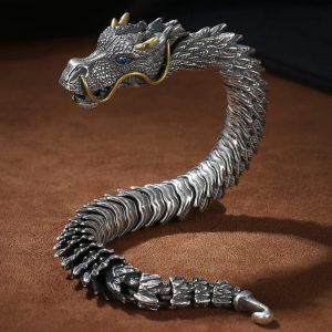 Artisan Crafted Men'S Retro Style Steel Dragon Link Chain Bracelet