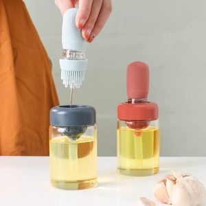 Glass Olive Oil Dispenser Bottle With Silicone Brush For Kitchen Cooking, Frying, Baking, Bbq, Pancake, Air Fryer