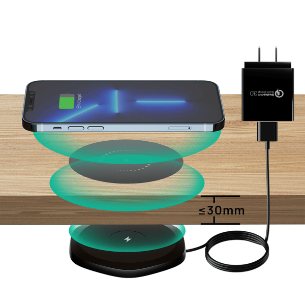 Invisible Under Table Wireless Charging Station, Hidden Furniture Desk Nightstand Wireless Fast Charger For Iphone 15/14/13/12/11/X/8