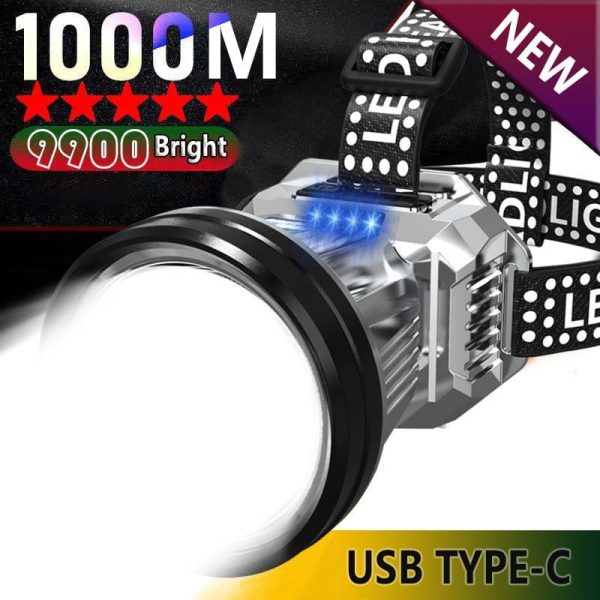 Rechargeable Super Bright Led Headlamp, Ipx7 Waterproof, Adjustable, Zoomable Head Lamp Flashlight For Outdoor Camping, Running, Hiking