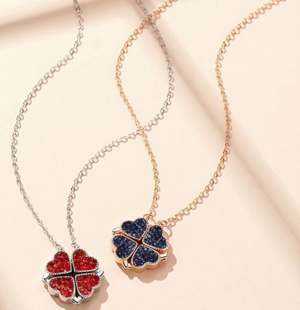 Double-Sided Love Heart & Lucky Clover Pendant Necklace