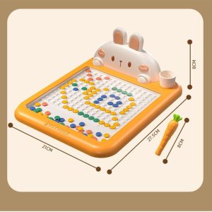 Magnetic Bunny Canvas Interactive Drawing Set With Carrot Pen Creative Reusable Sketching, Colorful Beads, And Doodle Pad For Kids