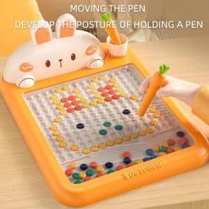 Magnetic Bunny Canvas Interactive Drawing Set With Carrot Pen Creative Reusable Sketching, Colorful Beads, And Doodle Pad For Kids